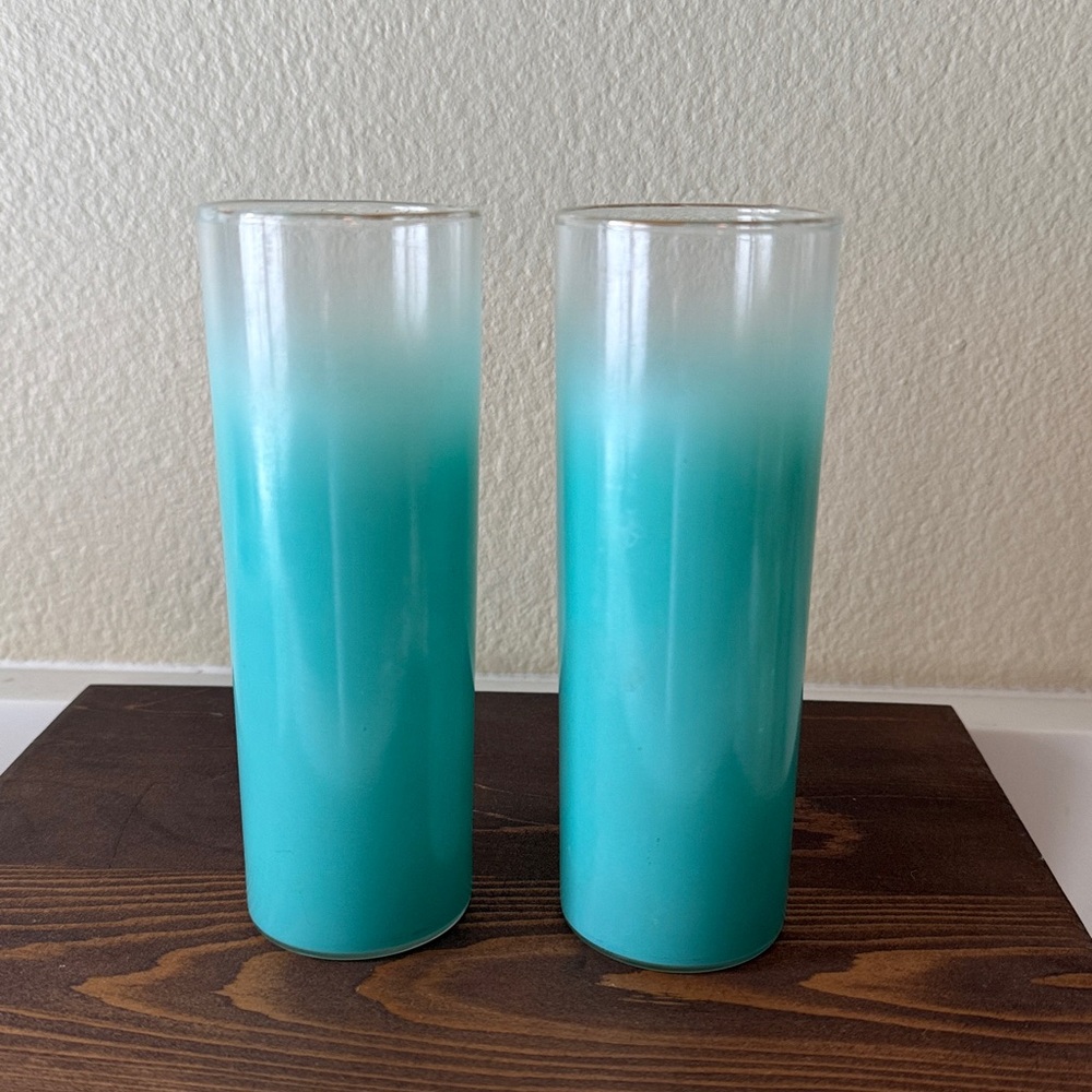 Mid Century Modern Blendo Turquoise Tom Collins Glasses Set of 2 - Picture 5 of 5